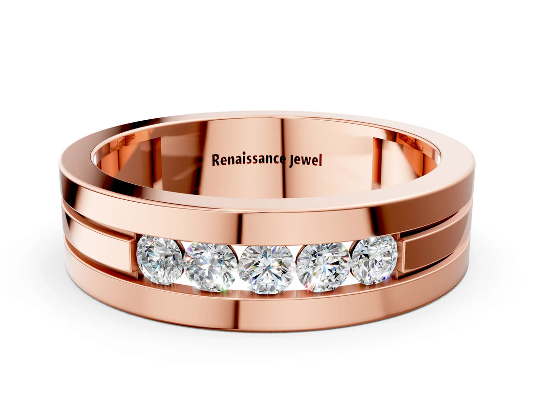Rose gold Round Diamond Five-Stone Channel Set Mens Band