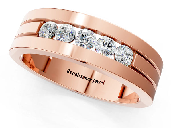Rose gold Round Diamond Five-Stone Channel Set Mens Band