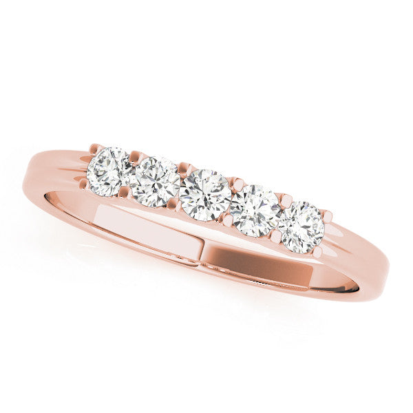 Rose gold Round Diamond Five-Stone Ring with Prong Setting and Classic Band
