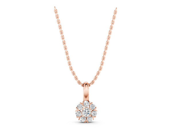 Rose gold Round Diamond Floral Cluster Pendant with Prong Setting