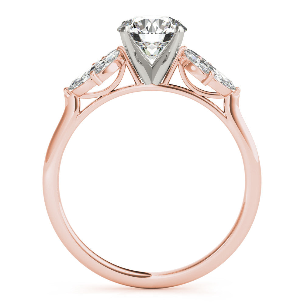 Rose gold Round Diamond Floral Cluster Ring with Marquise Side Stones and Six-Prong Solitaire Setting 2