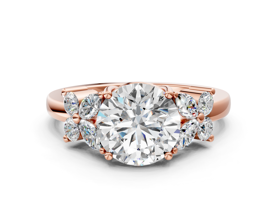 Rose gold Round Diamond Floral Cluster Ring with Solitaire Band and Prong Setting_71