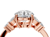Rose gold Round Diamond Floral Cluster Ring with Solitaire Band and Prong Setting_75