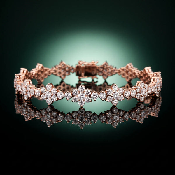 Rose gold Round Diamond Floral Cluster Tennis Bracelet with Prong Setting