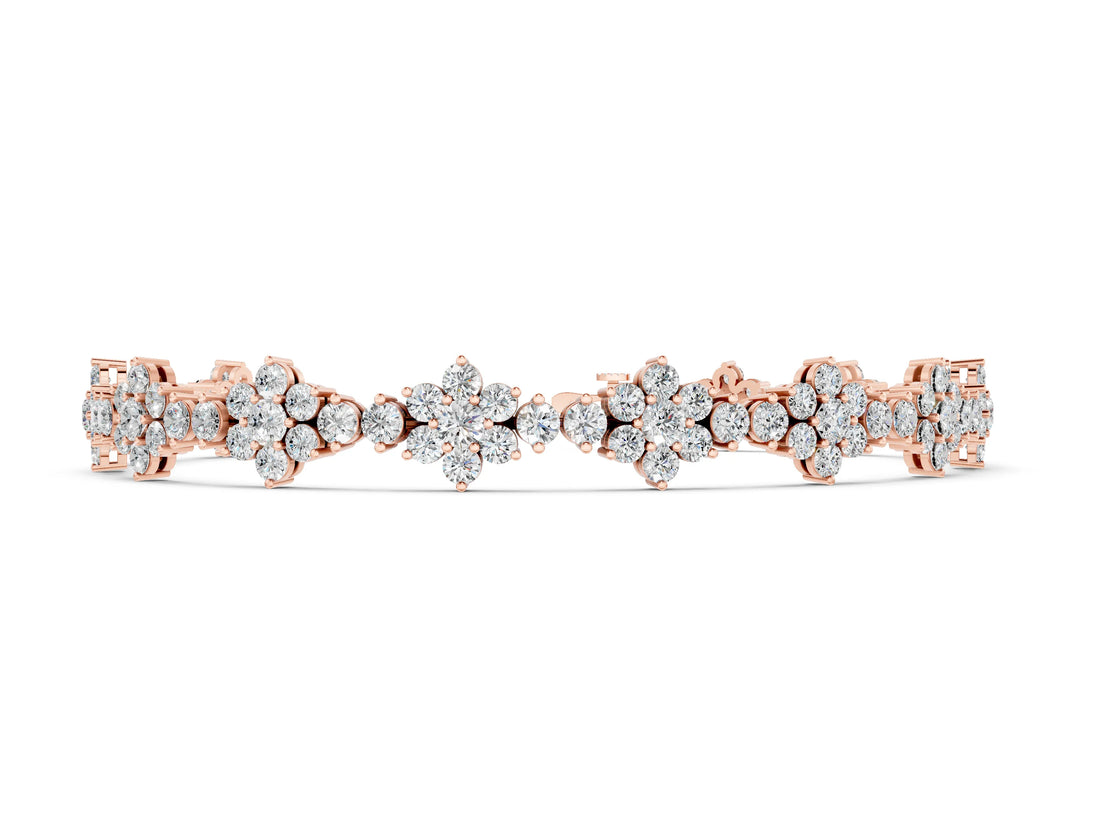 Rose gold Round Diamond Floral Cluster Tennis Bracelet with Prong Setting_2