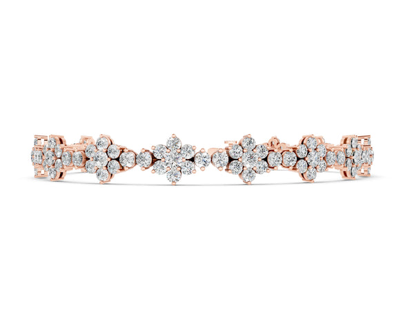 Rose gold Round Diamond Floral Cluster Tennis Bracelet with Prong Setting