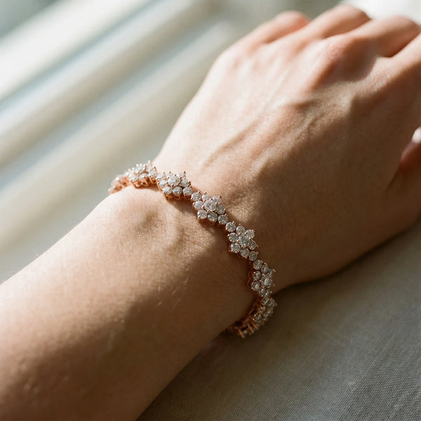 Rose gold Round Diamond Floral Cluster Tennis Bracelet with Prong Setting