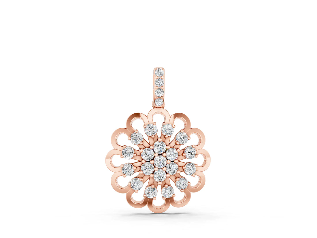 Rose gold Round Diamond Floral Halo Pendant with Prong Setting_4