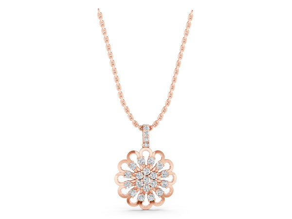 Rose gold Round Diamond Floral Halo Pendant with Prong Setting