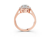 Rose gold Round Diamond Floral Halo Ring with Pavé Band and Prong Setting_10