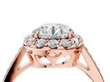 Rose gold Round Diamond Floral Halo Ring with Pavé Band and Prong Setting_11