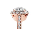 Rose gold Round Diamond Floral Halo Ring with Pavé Band and Prong Setting_12