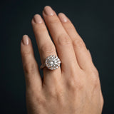 Rose gold Round Diamond Floral Halo Ring with Pavé Band and Prong Setting_12