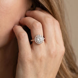 Rose gold Round Diamond Floral Halo Ring with Pavé Band and Prong Setting_14