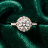 Rose gold Round Diamond Floral Halo Ring with Pavé Band and Prong Setting_15