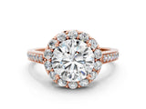 Rose gold Round Diamond Floral Halo Ring with Pavé Band and Prong Setting_7