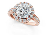 Rose gold Round Diamond Floral Halo Ring with Pavé Band and Prong Setting_8
