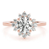 Rose gold Round Diamond Floral Halo Ring with Plain Band and Prong Setting 1
