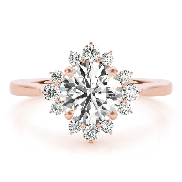 Rose gold Round Diamond Floral Halo Ring with Plain Band and Prong Setting