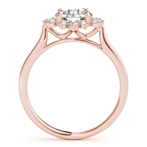 Rose gold Round Diamond Floral Halo Ring with Plain Band and Prong Setting