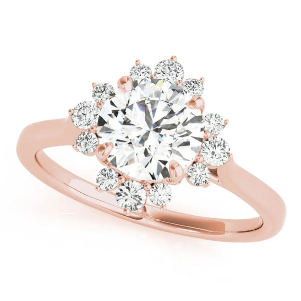 Rose gold Round Diamond Floral Halo Ring with Plain Band and Prong Setting