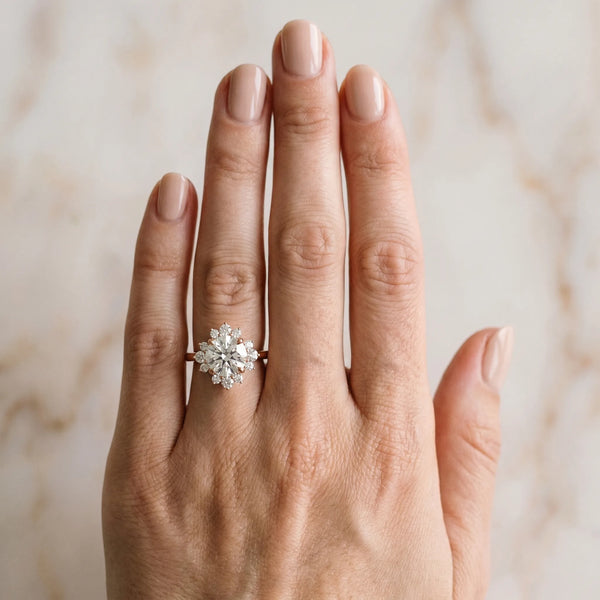 Rose gold Round Diamond Floral Halo Ring with Plain Band and Prong Setting