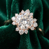 Rose gold Round Diamond Floral Halo Ring with Plain Band and Prong Setting_9