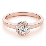 Rose gold Round Diamond Floral Halo Solitaire Ring with Channel-Set Band and Claw Prong Setting 1