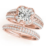 Rose gold Round Diamond Floral Halo Split Shank Engagement Ring 1