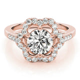 Rose gold Round Diamond Floral Halo Split Shank Prong Setting Ring 1