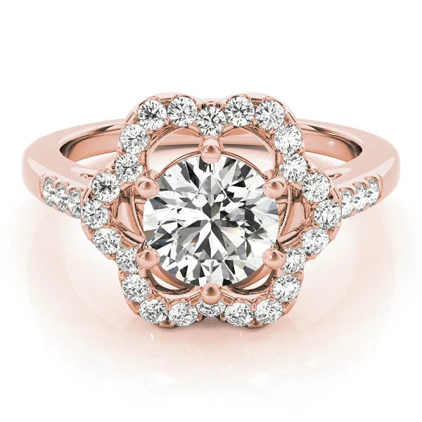 Rose gold Round Diamond Floral Halo Split Shank Prong Setting Ring