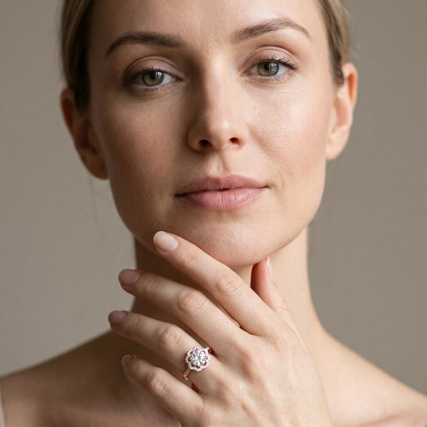 Rose gold Round Diamond Floral Halo Split Shank Prong Setting Ring