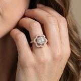 Rose gold Round Diamond Floral Halo Split Shank Prong Setting Ring_14