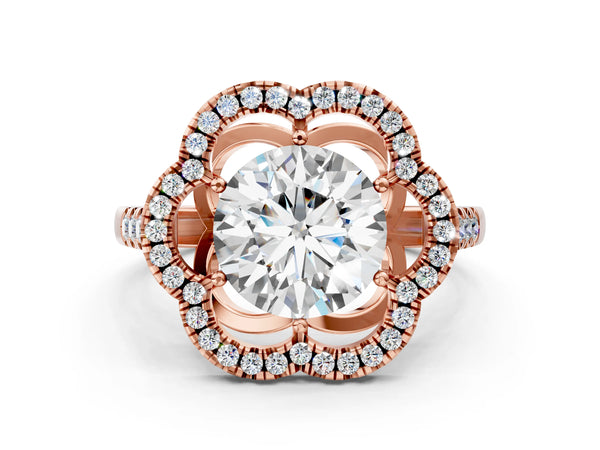 Rose gold Round Diamond Floral Halo Split Shank Prong Setting Ring