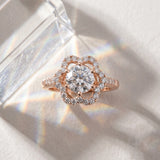 Rose gold Round Diamond Floral Halo Split Shank Prong Setting Ring_15