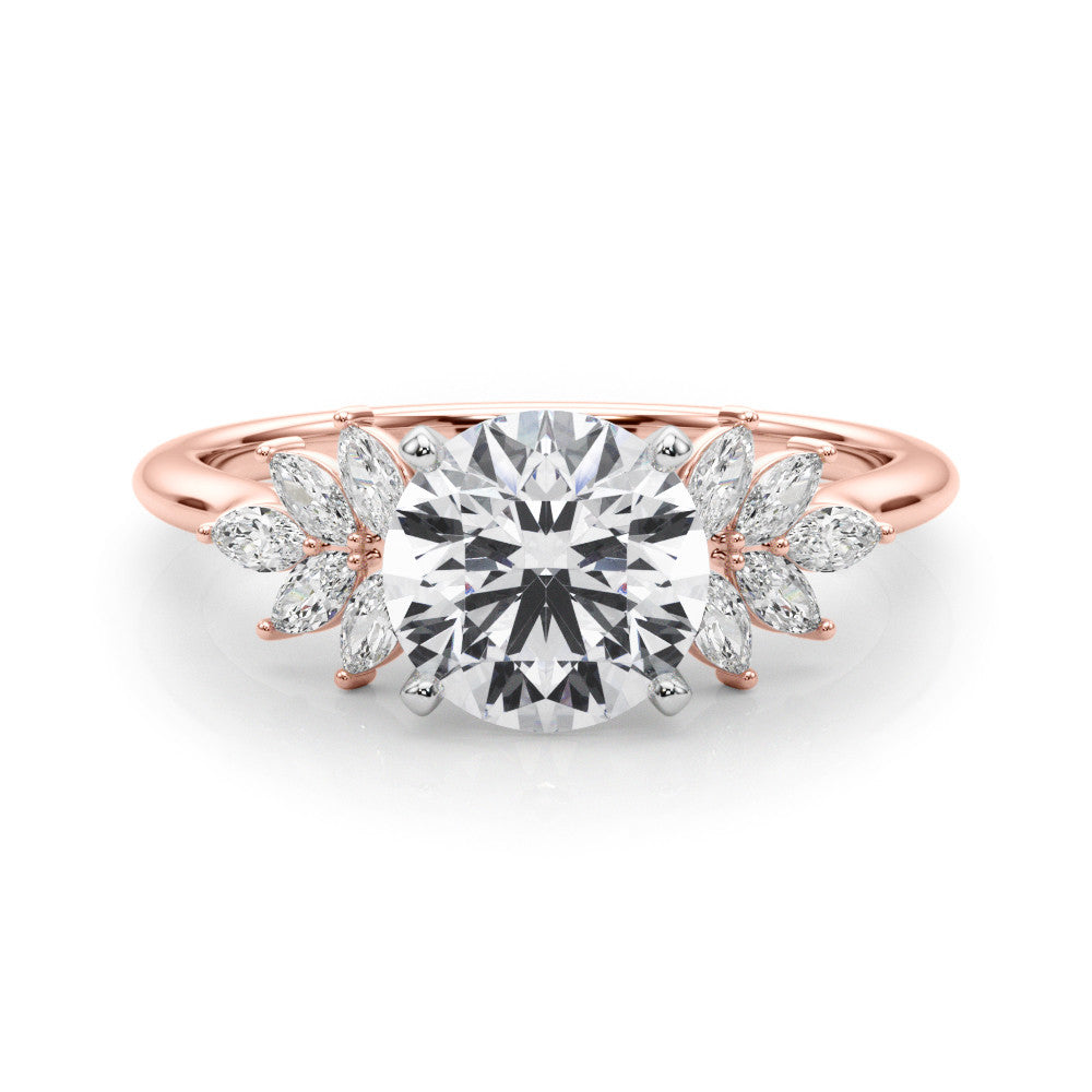 Rose gold Round Diamond Floral Side Stone Solitaire with Marquise Accents and Four-Prong Setting 1