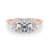 Rose gold Round Diamond Floral Side Stone Solitaire with Marquise Accents and Four-Prong Setting 1