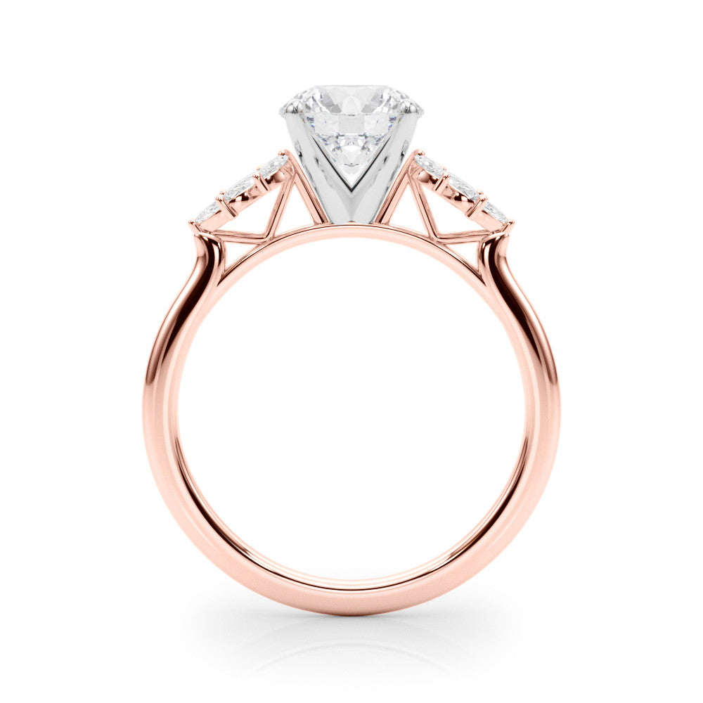 Rose gold Round Diamond Floral Side Stone Solitaire with Marquise Accents and Four-Prong Setting 2