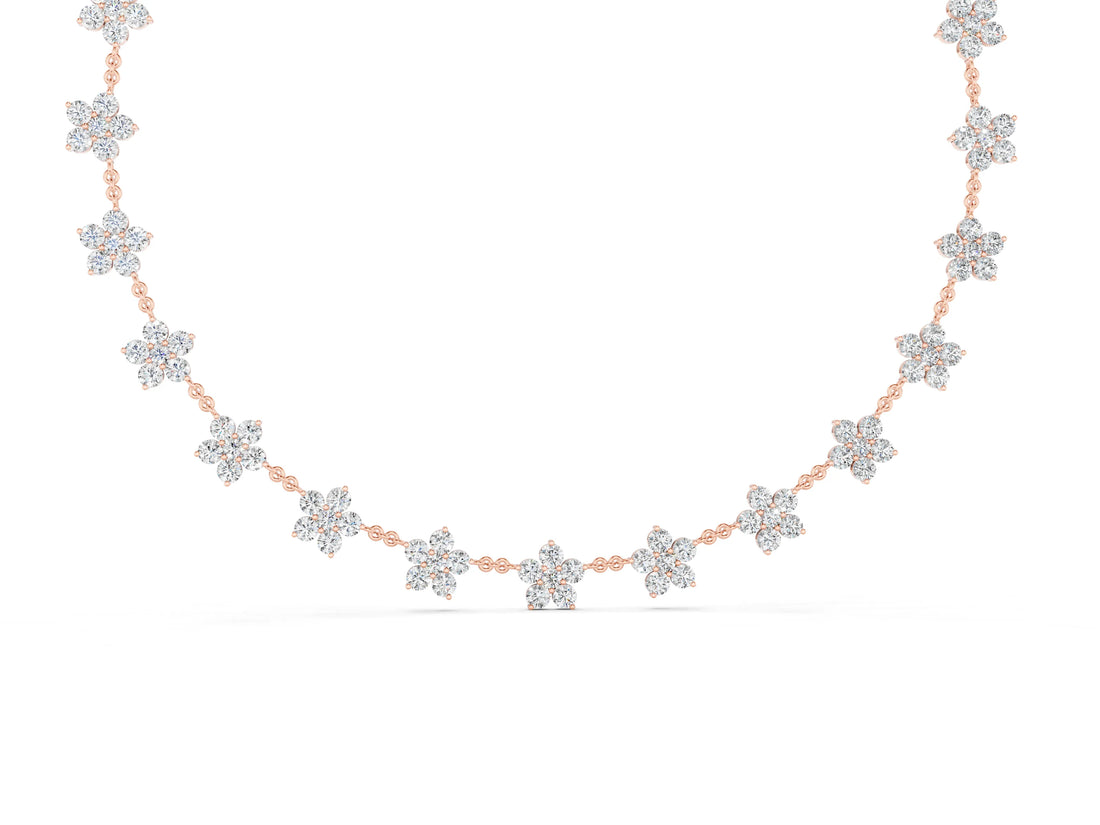 Rose gold Round Diamond Floral Station Necklace with Diamond Accents_4