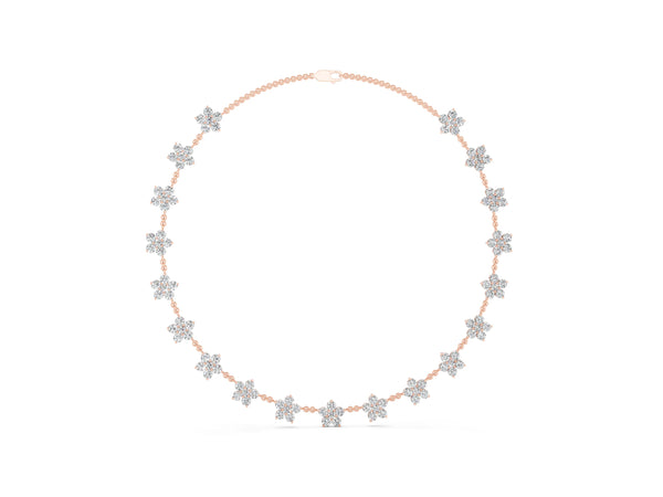 Rose gold Round Diamond Floral Station Necklace with Diamond Accents