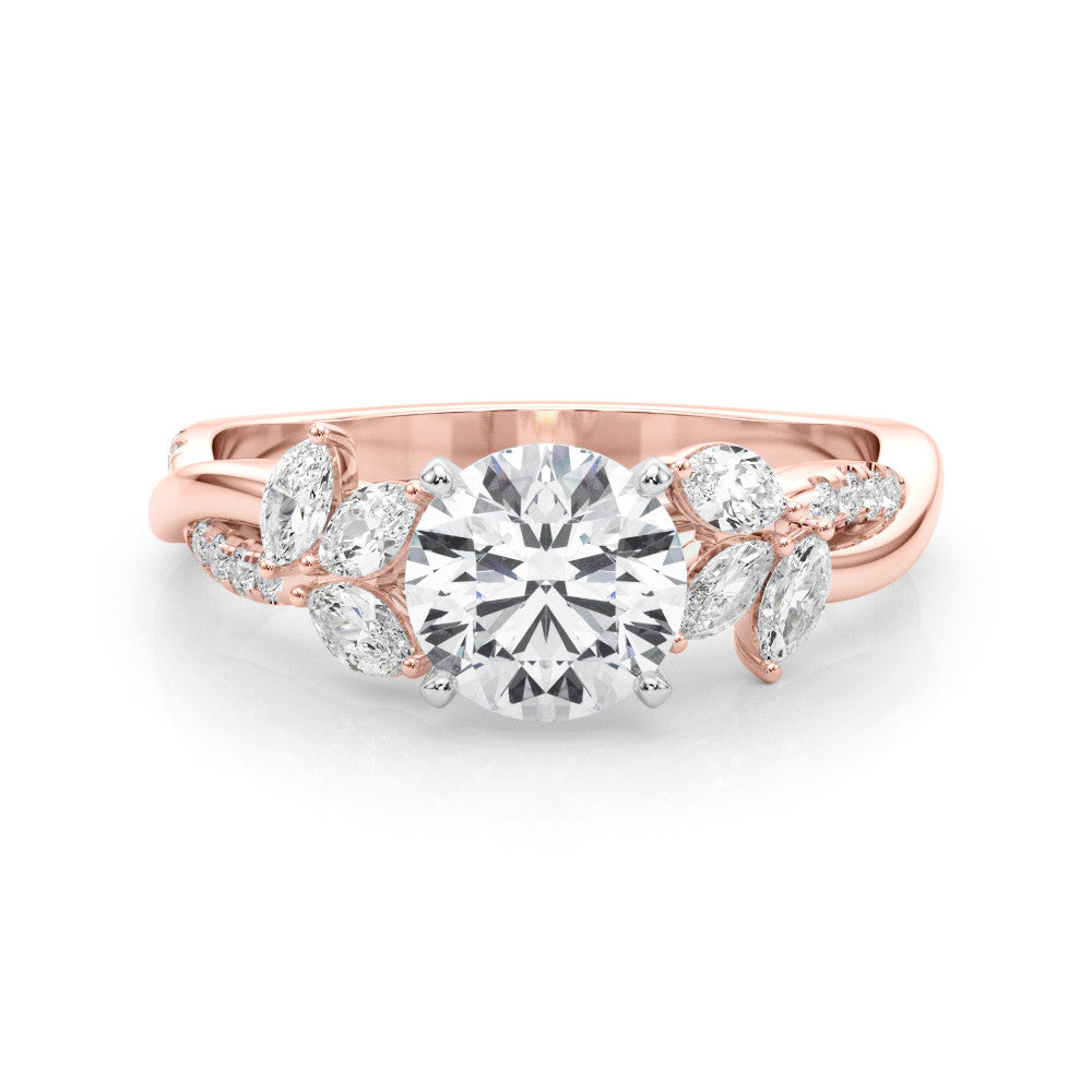 Rose gold Round Diamond Floral Vine Solitaire Engagement Ring 1