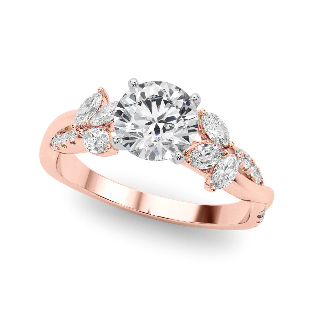 Rose gold Round Diamond Floral Vine Solitaire Engagement Ring