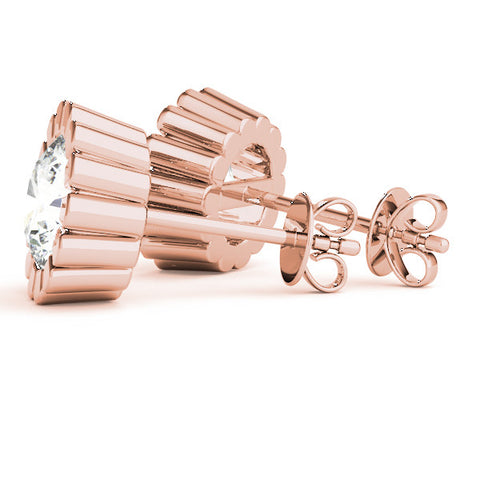 Rose gold Round Diamond Flower Halo Stud Earrings with Petal Prong Setting 1