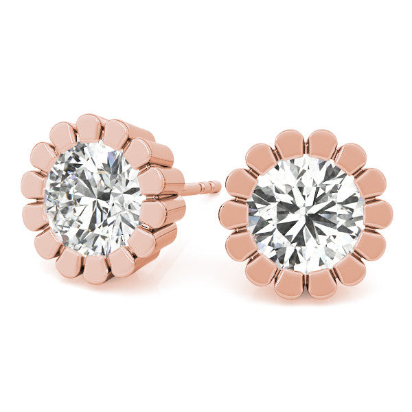 Rose gold Round Diamond Flower Halo Stud Earrings with Petal Prong Setting 2