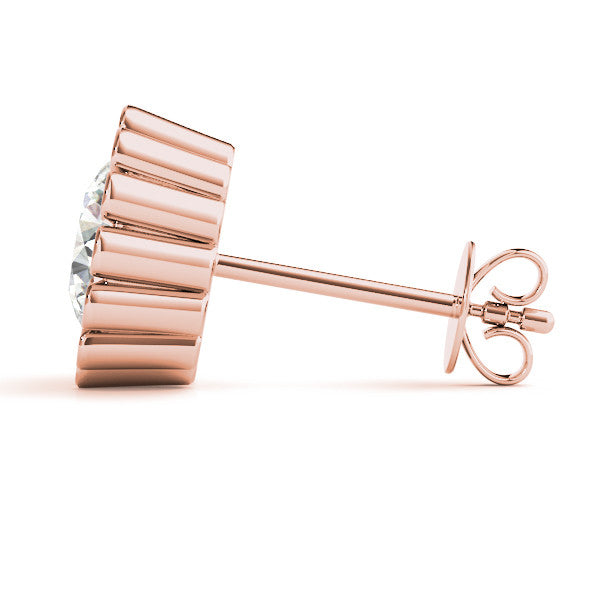 Rose gold Round Diamond Flower Halo Stud Earrings with Petal Prong Setting 3