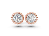 Rose gold Round Diamond Flower Halo Stud Earrings with Petal Prong Setting_10