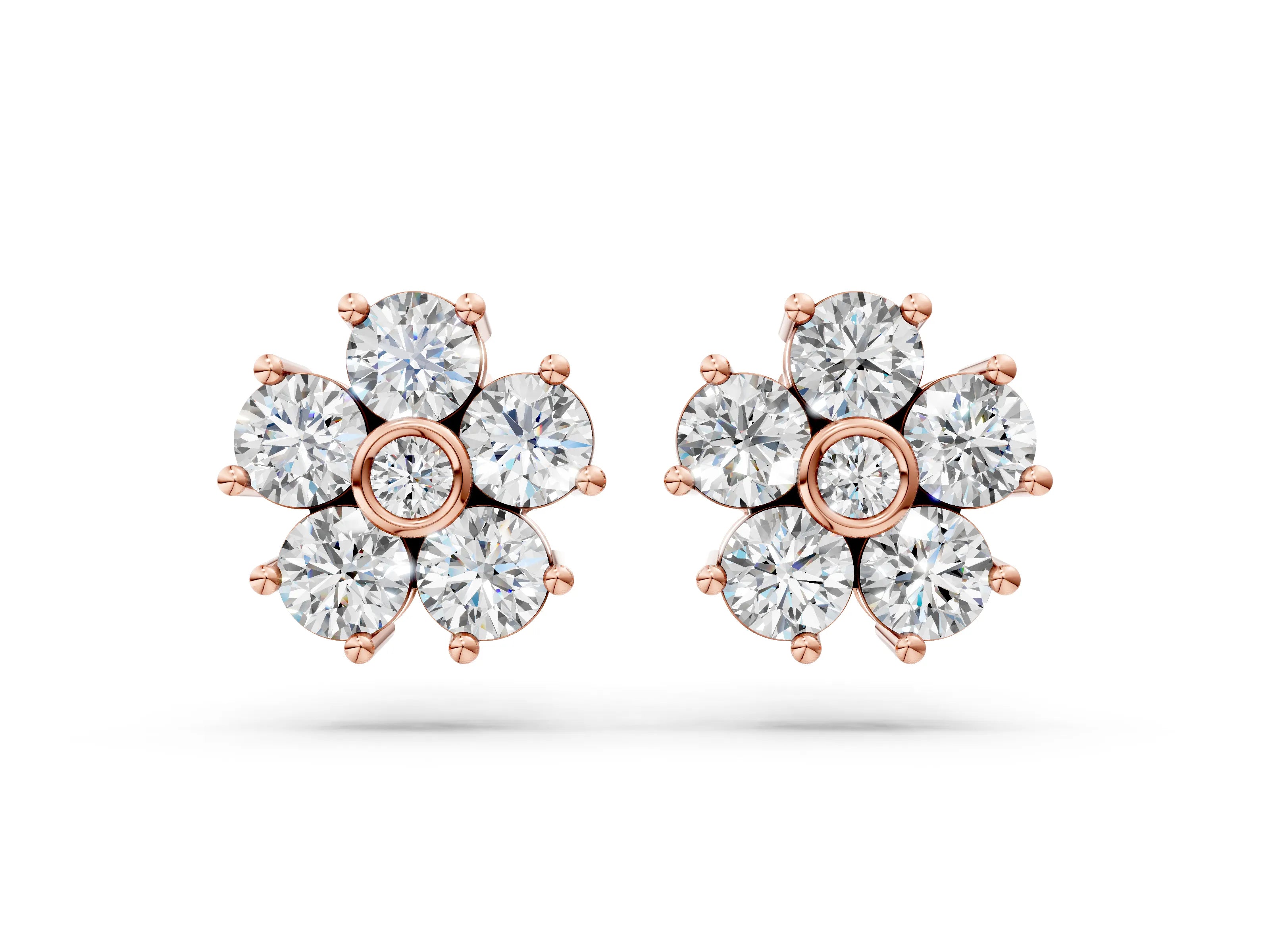 Rose gold Round Diamond Flower Stud Earrings with Diamond Accent_4