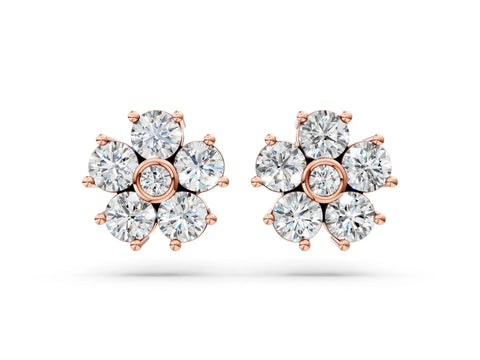 Rose gold Round Diamond Flower Stud Earrings with Diamond Accent_4