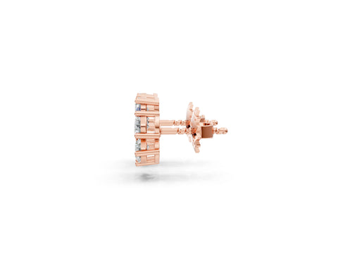 Rose gold Round Diamond Flower Stud Earrings with Diamond Accent_5