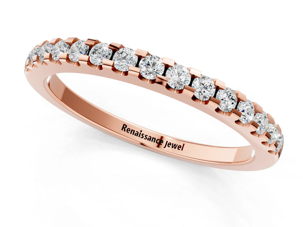 Rose gold Round Diamond Half Eternity Band with Pavé Setting and Shared Prong